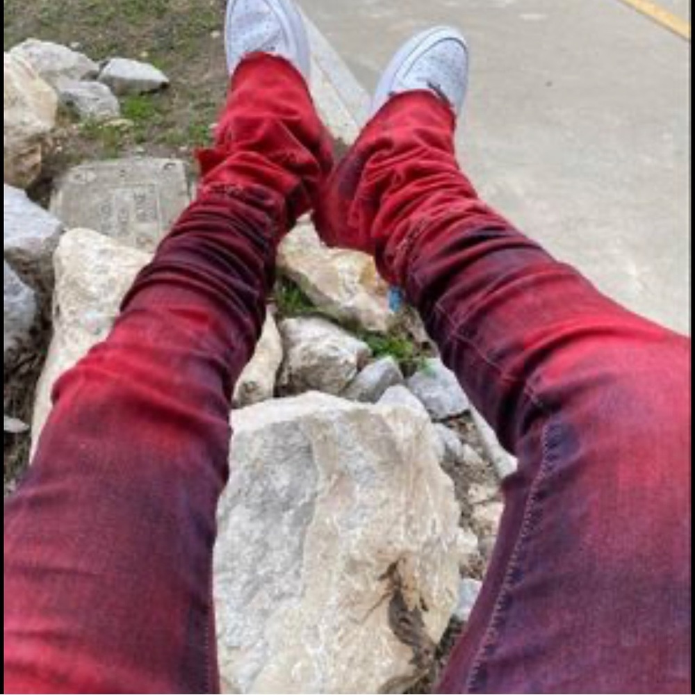 Red Denim Stacked Jeans